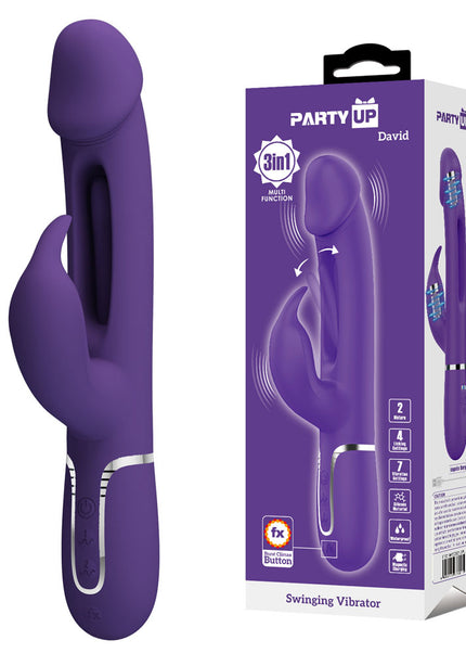 Party Up DAVID Swinging Vibe - Purple - Purple 23.2 cm USB Rechargeable Rabbit Vibrator with Flicking Arm