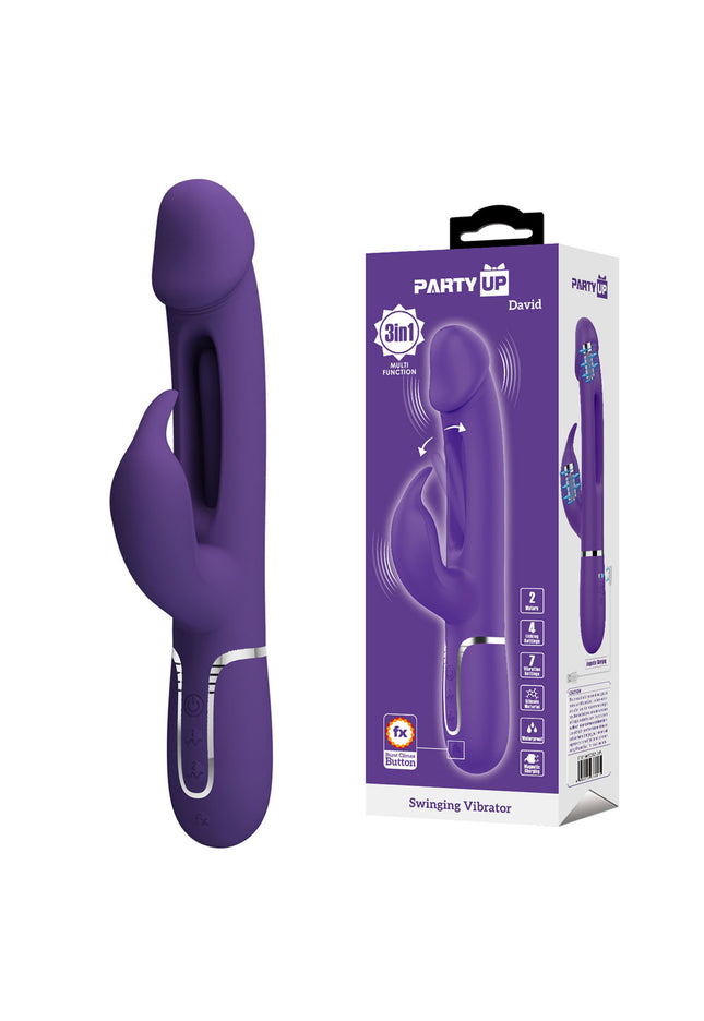 Party Up DAVID Swinging Vibe - Purple - Purple 23.2 cm USB Rechargeable Rabbit Vibrator with Flicking Arm