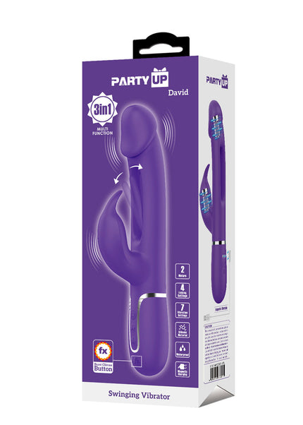 Party Up DAVID Swinging Vibe - Purple - Purple 23.2 cm USB Rechargeable Rabbit Vibrator with Flicking Arm