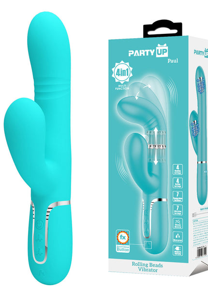 Party Up PAUL Rolling Beads Vibrator - Teal - Teal 22.6 cm USB Rechargeable Thrusting Rabbit Vibrator