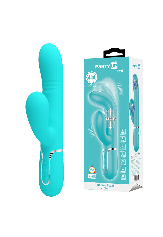 Party Up PAUL Rolling Beads Vibrator - Teal - Teal 22.6 cm USB Rechargeable Thrusting Rabbit Vibrator