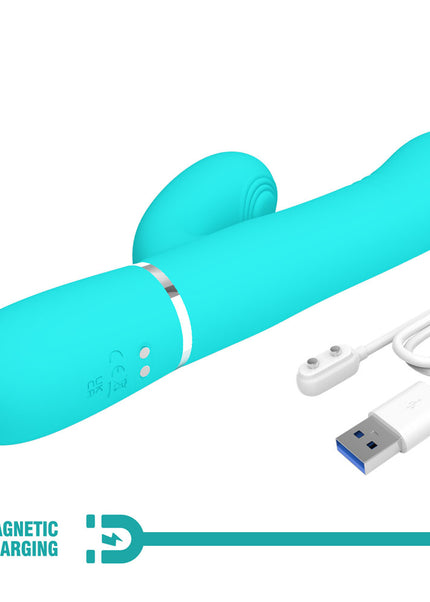 Party Up PAUL Rolling Beads Vibrator - Teal - Teal 22.6 cm USB Rechargeable Thrusting Rabbit Vibrator