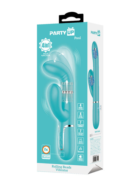 Party Up PAUL Rolling Beads Vibrator - Teal - Teal 22.6 cm USB Rechargeable Thrusting Rabbit Vibrator