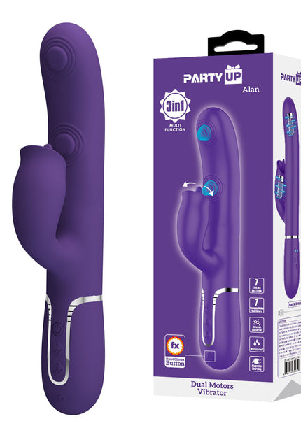 Party Up ALAN Dual Motor Vibrator - Purple - Purple 22.8 cm USB Rechargeable Vibrator with Licking Clit Stimulator and Thumping Shaft