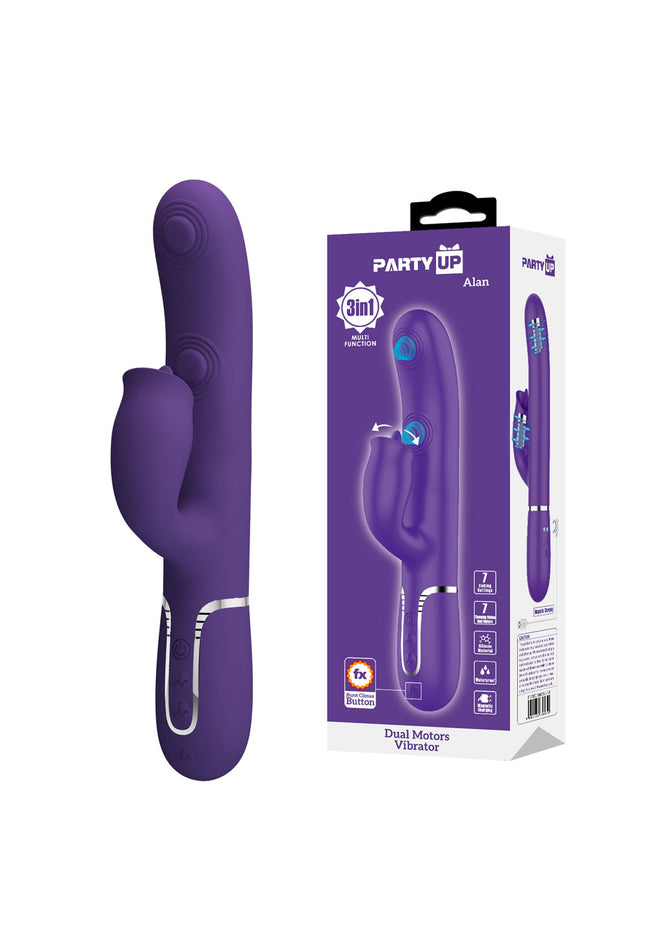 Party Up ALAN Dual Motor Vibrator - Purple - Purple 22.8 cm USB Rechargeable Vibrator with Licking Clit Stimulator and Thumping Shaft
