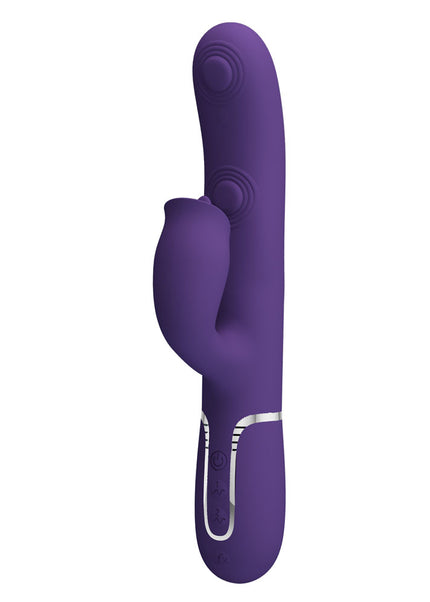 Party Up ALAN Dual Motor Vibrator - Purple - Purple 22.8 cm USB Rechargeable Vibrator with Licking Clit Stimulator and Thumping Shaft