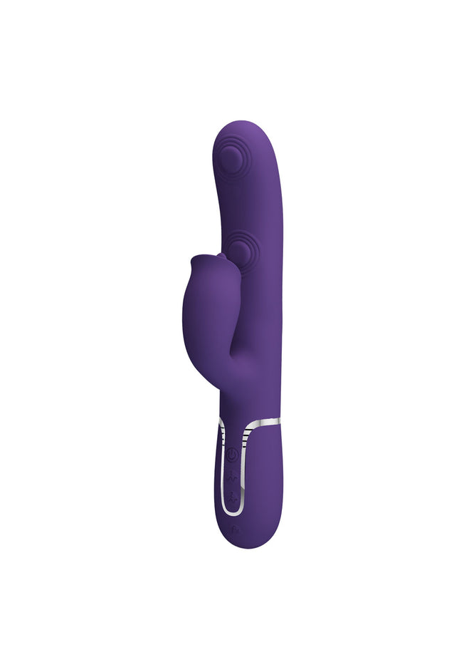 Party Up ALAN Dual Motor Vibrator - Purple - Purple 22.8 cm USB Rechargeable Vibrator with Licking Clit Stimulator and Thumping Shaft