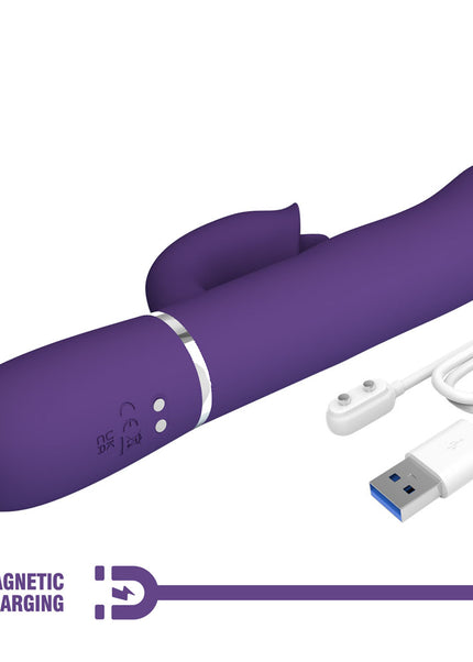 Party Up ALAN Dual Motor Vibrator - Purple - Purple 22.8 cm USB Rechargeable Vibrator with Licking Clit Stimulator and Thumping Shaft