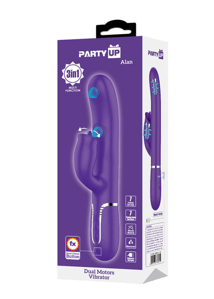 Party Up ALAN Dual Motor Vibrator - Purple - Purple 22.8 cm USB Rechargeable Vibrator with Licking Clit Stimulator and Thumping Shaft