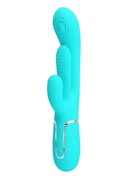 Party Up ANDY Multi Function Vibrator - Teal - Teal 22.2 cm USB Rechargeable Rabbit Vibrator with Flicking and Thumping Tip