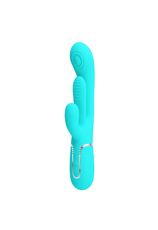 Party Up ANDY Multi Function Vibrator - Teal - Teal 22.2 cm USB Rechargeable Rabbit Vibrator with Flicking and Thumping Tip