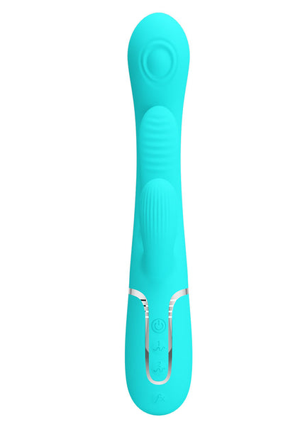 Party Up ANDY Multi Function Vibrator - Teal - Teal 22.2 cm USB Rechargeable Rabbit Vibrator with Flicking and Thumping Tip