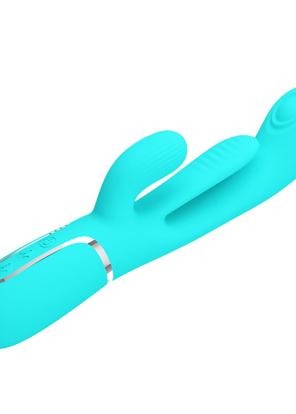 Party Up ANDY Multi Function Vibrator - Teal - Teal 22.2 cm USB Rechargeable Rabbit Vibrator with Flicking and Thumping Tip
