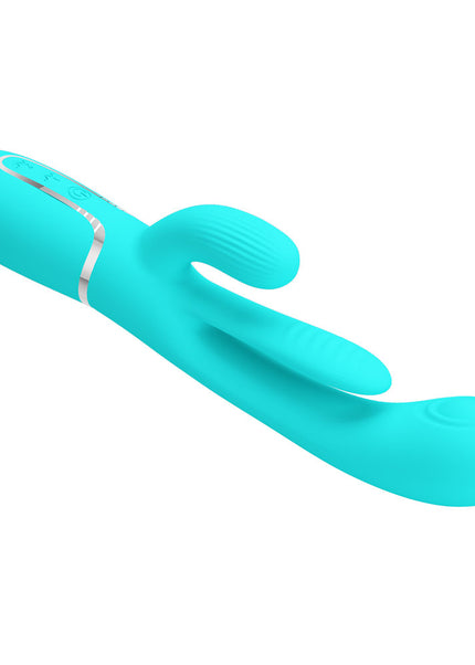 Party Up ANDY Multi Function Vibrator - Teal - Teal 22.2 cm USB Rechargeable Rabbit Vibrator with Flicking and Thumping Tip
