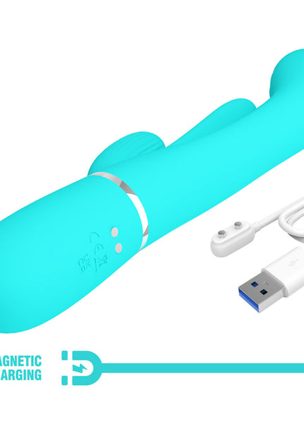 Party Up ANDY Multi Function Vibrator - Teal - Teal 22.2 cm USB Rechargeable Rabbit Vibrator with Flicking and Thumping Tip