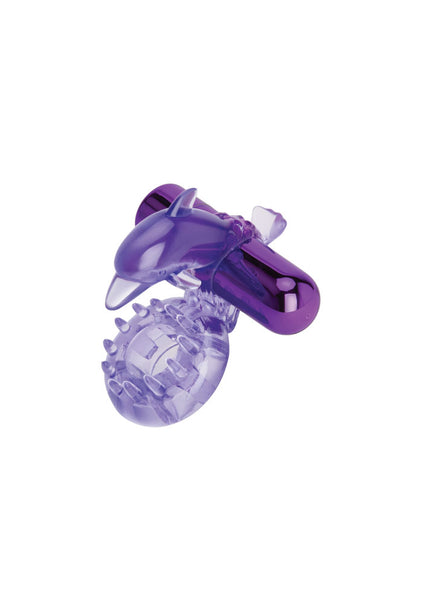 Bodywand Rechargeable Dolphin Ring with Clit Ticklers - Purple USB Rechargeable Vibrating Cock Ring