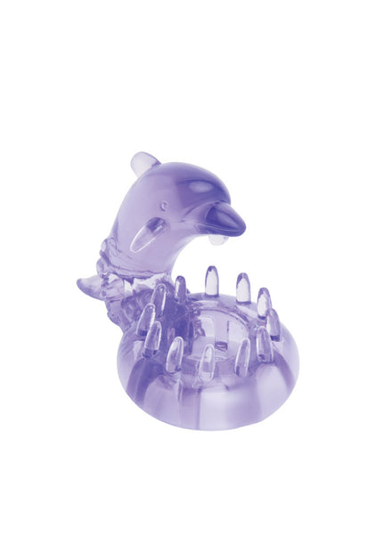 Bodywand Rechargeable Dolphin Ring with Clit Ticklers - Purple USB Rechargeable Vibrating Cock Ring