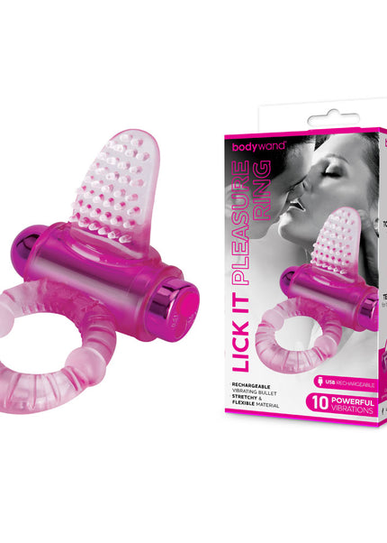 Bodywand Rechargeable Lick It Pleasure Ring - Pink USB Rechargeable Vibrating Cock Ring