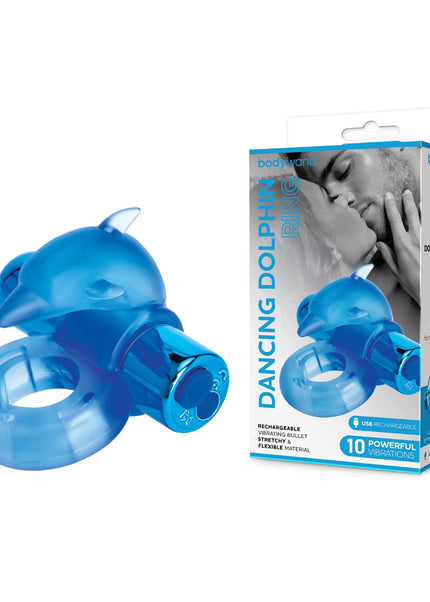 Bodywand Rechargeable Dancing Dolphin Ring - Blue USB Rechargeable Vibrating Cock Ring