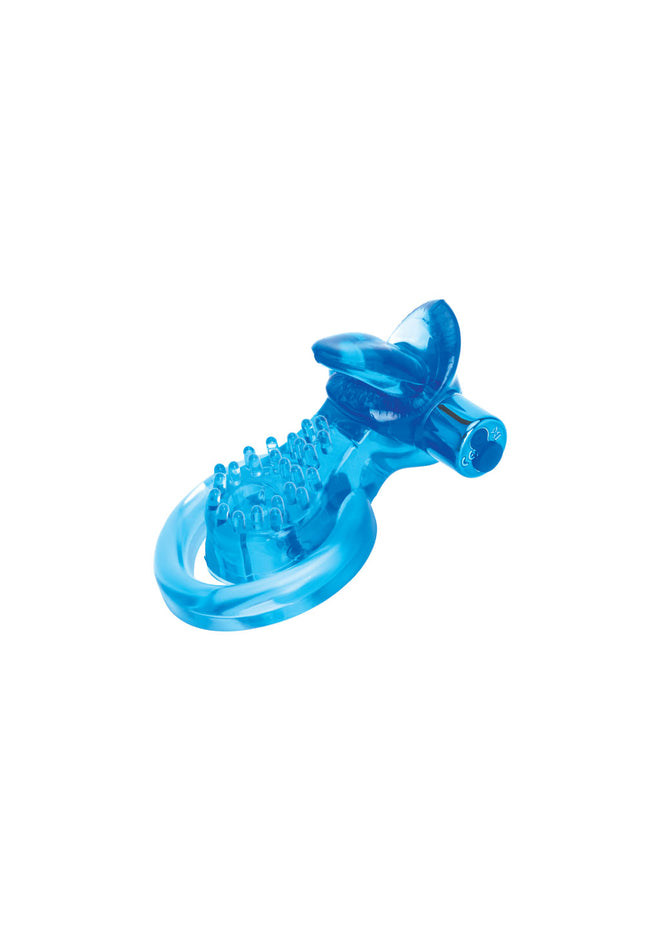 Bodywand Rechargeable Duo Ring with Clit Tickler - Blue USB Rechargeable Vibrating Cock Ring