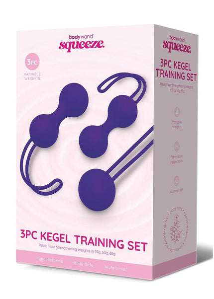 Bodywand Squeeze 3pc Kegel Training Set - Purple Weighted Kegel Ball Set - 3 Piece Kit
