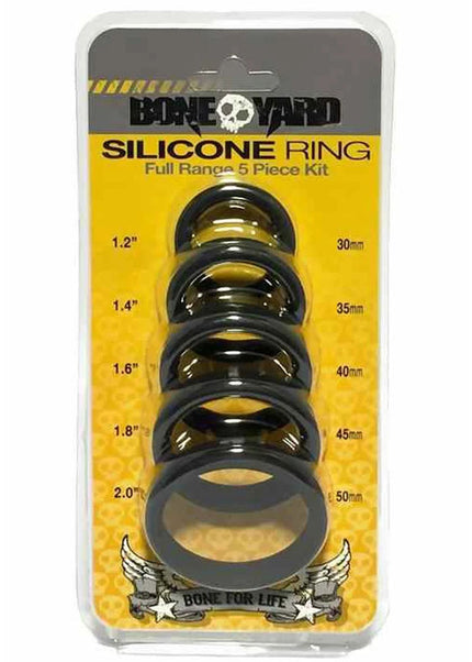 Boneyard Silicone Ring 5 Pcs Kit - Black Cock Rings - Set of 5 Sizes
