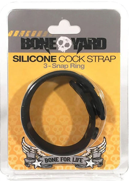 Boneyard Silicone Cock Strap Black - Black 3-Snap Adjustable Cock Ring