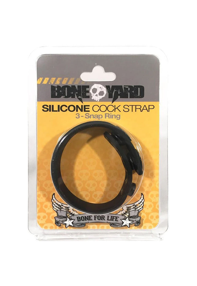 Boneyard Silicone Cock Strap Black - Black 3-Snap Adjustable Cock Ring
