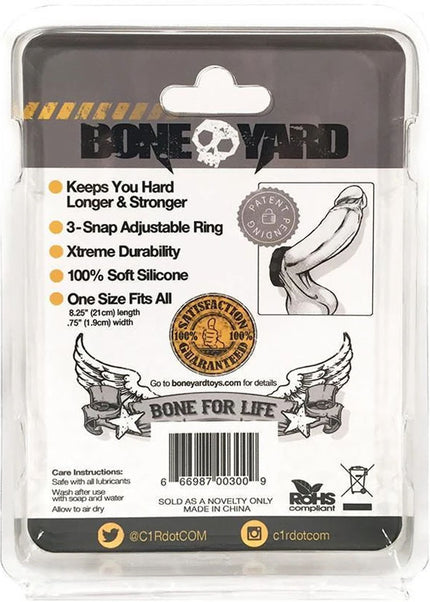 Boneyard Silicone Cock Strap Black - Black 3-Snap Adjustable Cock Ring