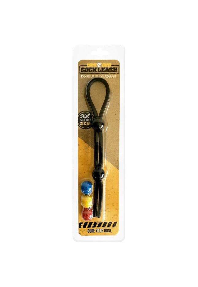 Boneyard Cock Leash Double - Black Adjustable Cock Lasso Ring