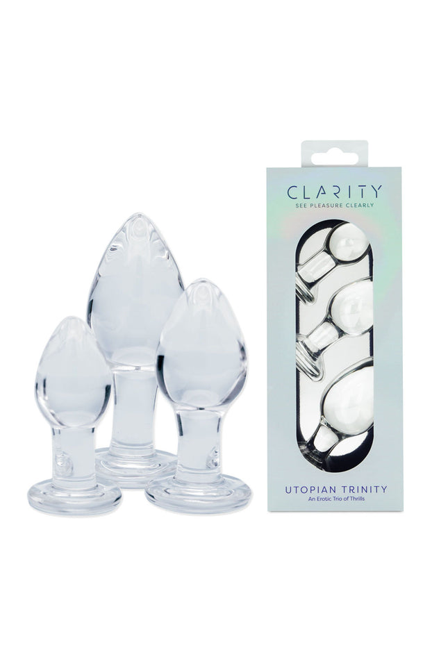 Clarity - Utopian Trinity - Clear Glass Butt Plugs - Set of 3 Sizes