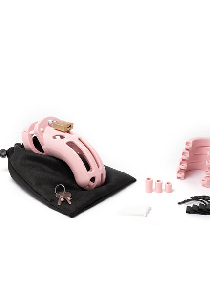 The Curve Chastity Cock Cage Kit - Pink - Pink 3.75 Inch Cock Cage Kit