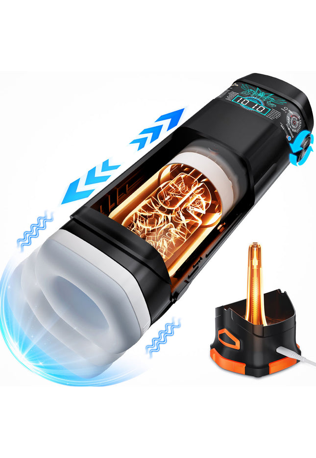 CyberSkin The Titan - Black USB Rechargeable Thrusting & Vibrating Auto Masturbator with Heater