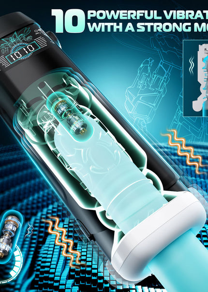 CyberSkin The Titan - Black USB Rechargeable Thrusting & Vibrating Auto Masturbator with Heater