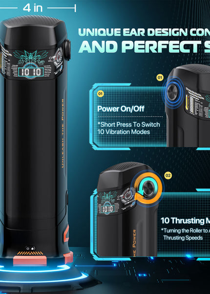 CyberSkin The Titan - Black USB Rechargeable Thrusting & Vibrating Auto Masturbator with Heater