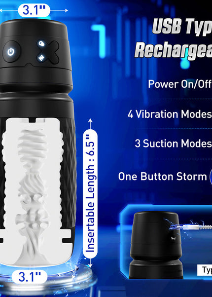 CyberSkin The Warrior - Black USB Rechargeable Sucking & Vibrating Auto Masturbator