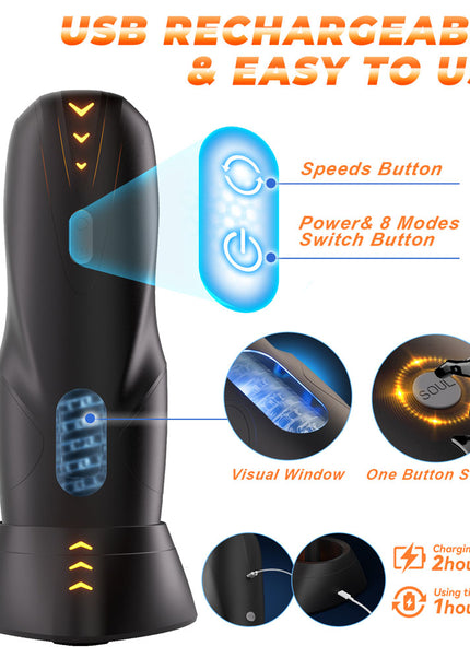 CyberSkin The Galaxy Voy - USB Rechargeable Thrusting & Rotating Auto Masturbator with Heater