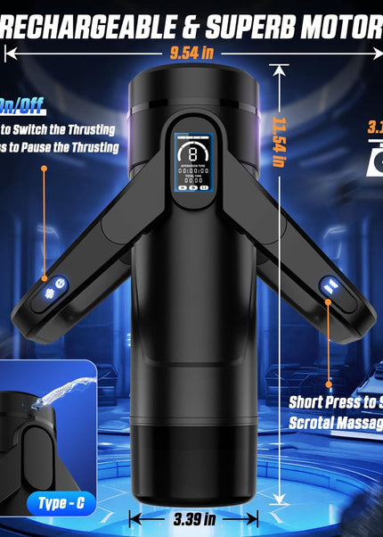 CyberSkin The Wing - Black USB Rechargeable Thrusting & Massaging Auto Masturbator with Heater