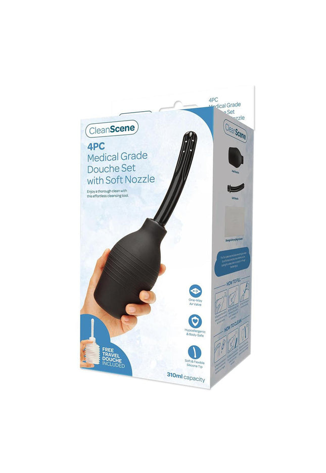 CleanScene 4 Piece Medical Grade Douche Set with Soft Nozzle - 310 ml Capacity with Free Travel Douche Included