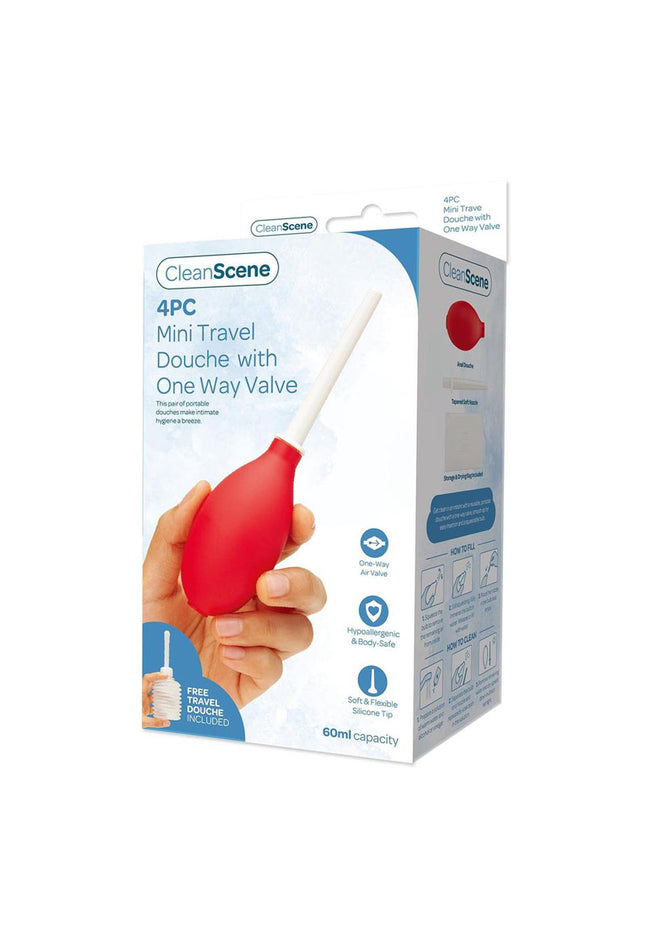 CleanScene 4 Piece Mini Travel Douche with One Way Valve - 60 ml Capacity with Free Travel Douche Included