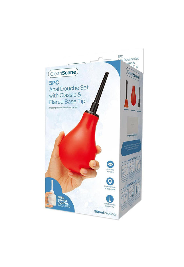 CleanScene 5 Piece Anal Douche Set with Classic & Flared Tips - 200 ml Capacity with Free Travel Douche Included