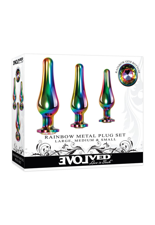 Evolved Rainbow Metal Plug Set - Coloured Butt Plugs - Set of 3 Sizes