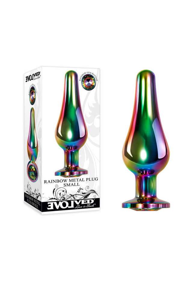 Evolved Rainbow Metal Plug - Small - Coloured 9.4 cm Small Butt Plug with Gem Base