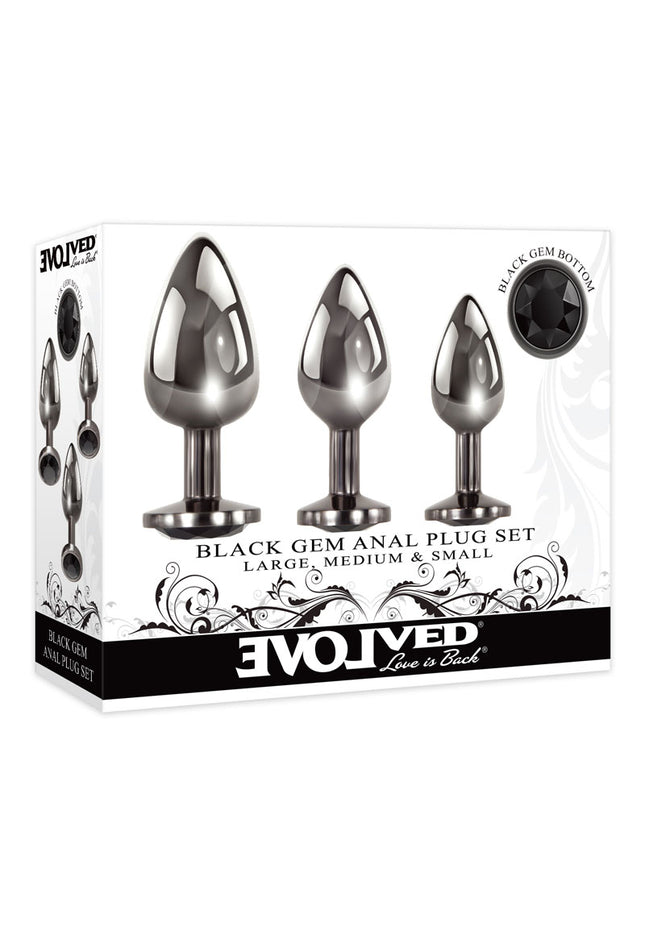 Evolved Black Gem Anal Plug Set - Metallic Butt Plugs - Set of 3 Sizes
