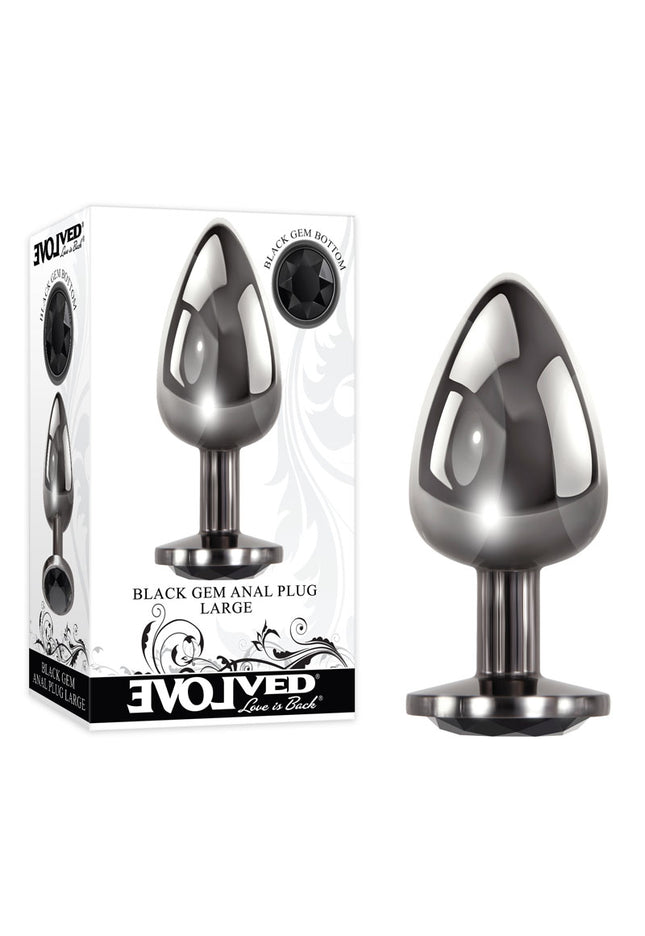 Evolved Black Gem Anal Plug - Large - Metallic 9.5 cm Large Butt Plug with Black Gem Base