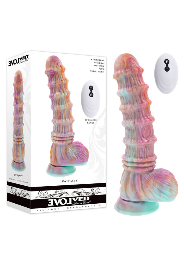Evolved FANTASY - Multicoloured 27.6 cm USB Rechargeable Vibrating Fantasy Dildo with Remote
