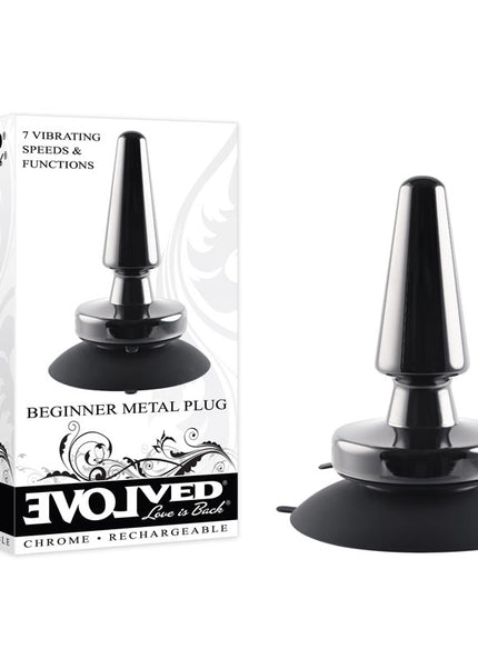 Evolved BEGINNER METAL PLUG - Black Chrome 11.2 cm USB Rechargeable Vibrating Butt Plug