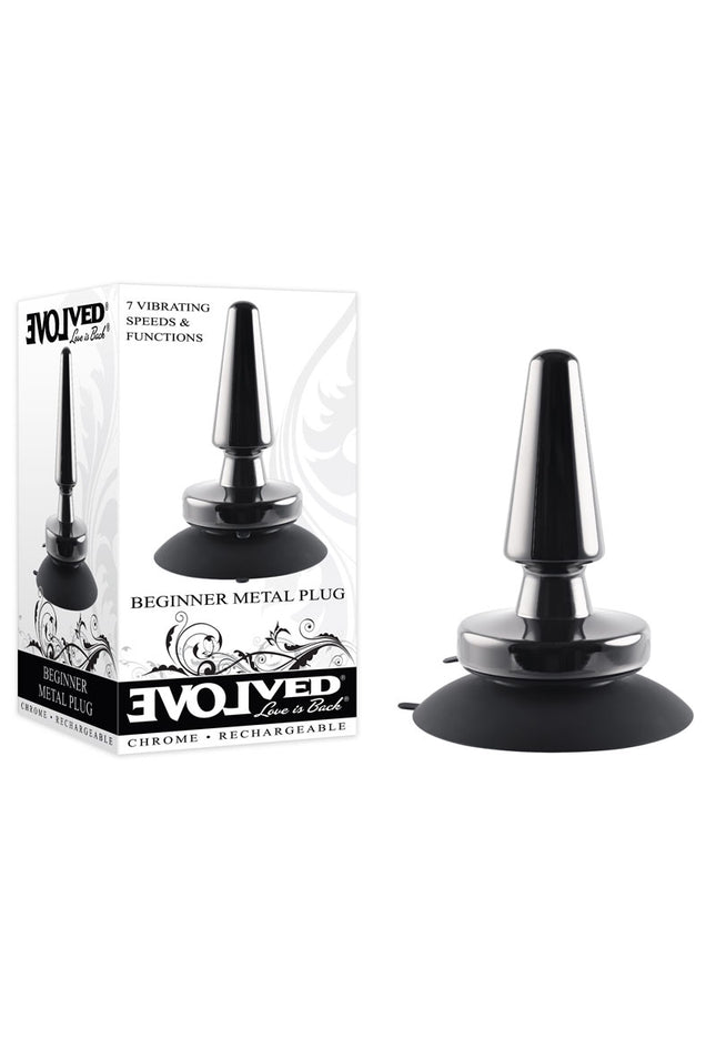 Evolved BEGINNER METAL PLUG - Black Chrome 11.2 cm USB Rechargeable Vibrating Butt Plug