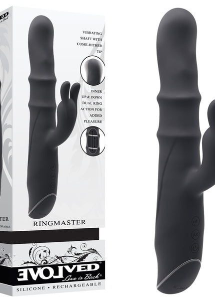 Evolved RINGMASTER - Black 23.1 cm USB Rechargeable Rabbit Vibrator