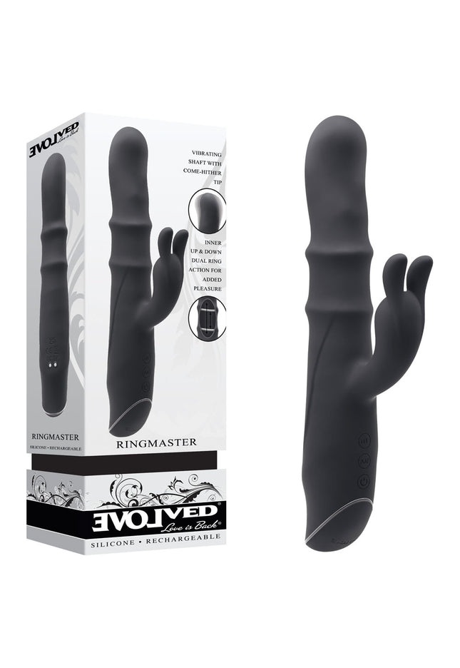 Evolved RINGMASTER - Black 23.1 cm USB Rechargeable Rabbit Vibrator
